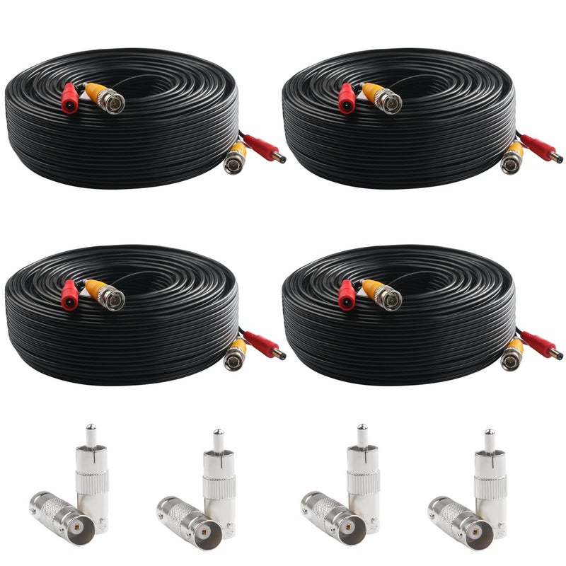 Postta BNC Video Power Cable (4 Pack 100 Feet) Video Security Camera Cable Wire with Eight Connectors for CCTV DVR Surveillance System - Image 2